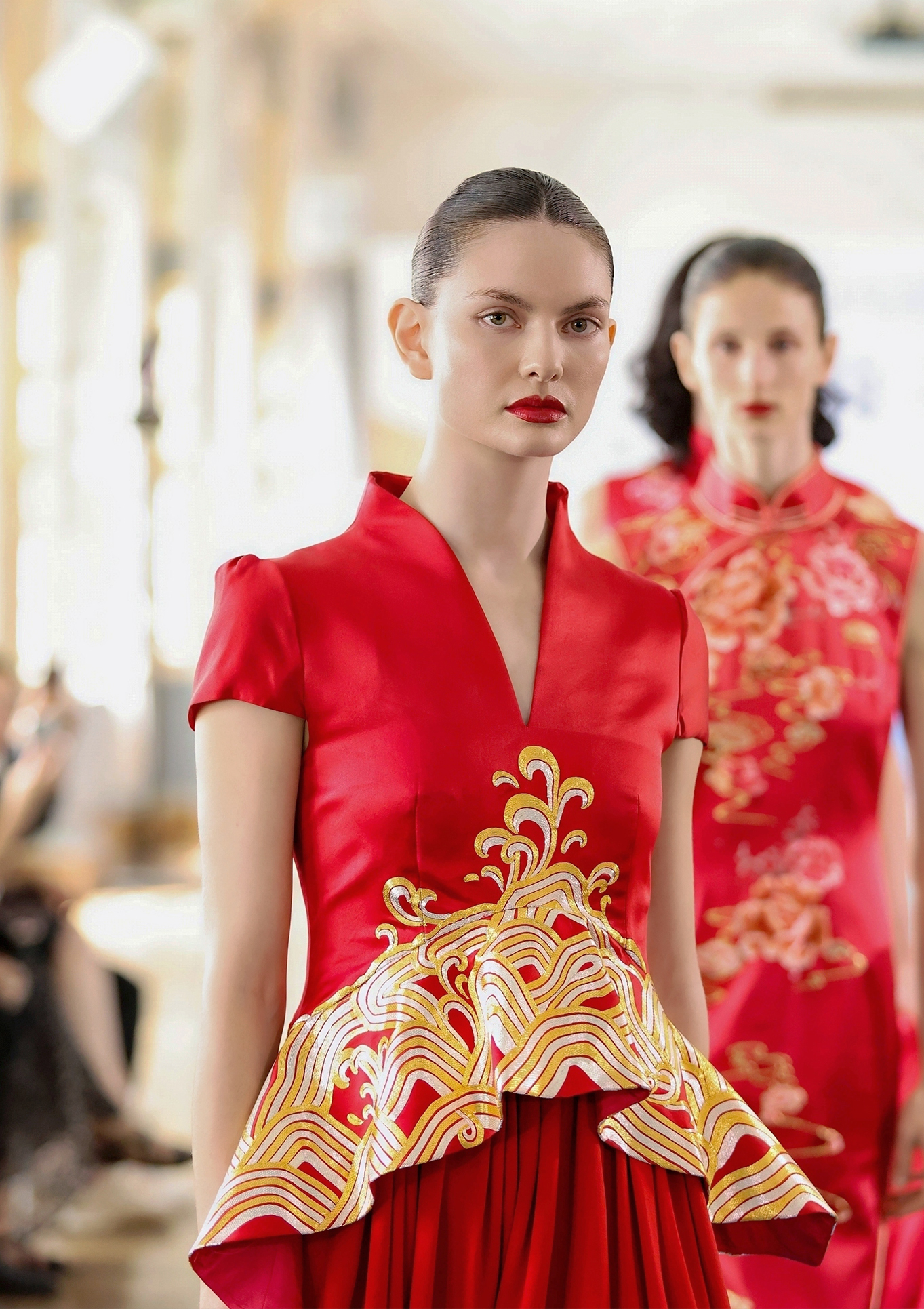 Xiu Niang red embroidered runway look