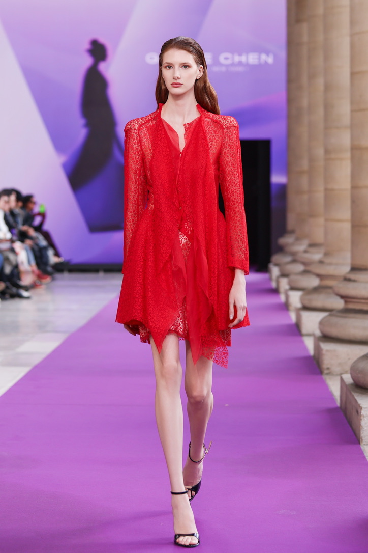 GRACE CHEN red lace runway look
